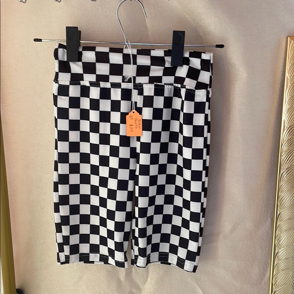 Black and White Checkered kids bike Shorts